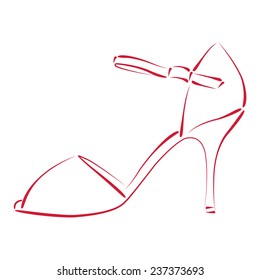 Elegant sketched woman's shoe for Argentine tango dancing. Design template for label, banner, postcard, logo. Vector illustration.