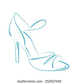 Elegant sketched woman's shoe for Argentine tango dancing. Design template for label, banner, postcard, logo. Vector illustration.