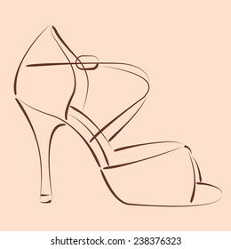 Elegant sketched woman's shoe for salsa dancing. Background can be easily removed. Design template for label, banner, postcard, logo. Vector.