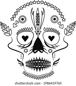 Elegant skull illustration design in black outlines.