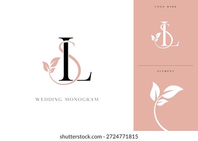 Logotipo elegante del monograma de la boda del SL con botánico