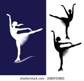 elegant slim woman performing figure ice skating sport exercise - beautiful girl in motion vector silhouette design set