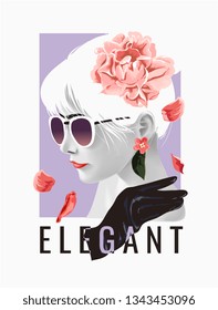 Elegant Slogan With B/w Girl In Sunglasses And Flower Illustration