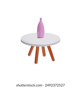 Una elegante y Pequeña mesa de centro 3D con un jarrón sobre fondo blanco. El icono realista es perfecto para crear un ambiente acogedor en el diseño de interiores