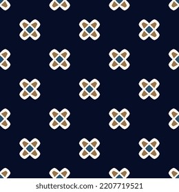 Elegant small flower pattern abstract shape geometric motif classic blue background. Modern ditsy floral fabric design textile swatch all over block print. Vector illustration high resolution image.