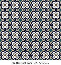 Elegant small flower pattern abstract shape geometric motif classic blue background. Modern ditsy floral fabric design textile swatch all over block print. Vector illustration high resolution image.