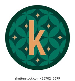 Elegant small letter k icon in green circle with floral and star-like pattern design