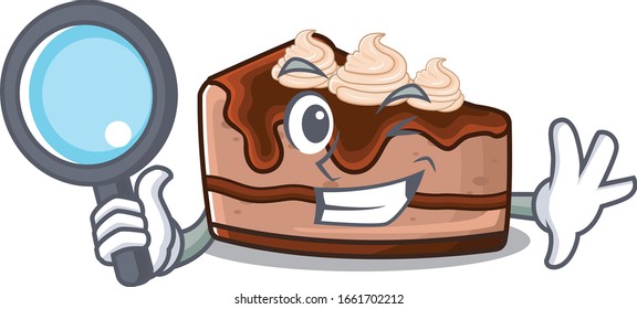 Elegant and Smart chocolate cheesecake Detective cartoon design concept