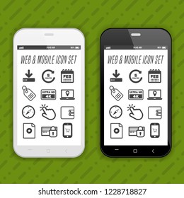Elegant smartphones with icons, applications. Mobile phone realistic Eps10 vector design.