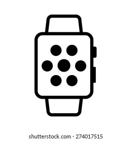 Elegant smartwatch with apps on home screen line art vector icon for apps and websites