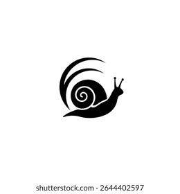 Elegant snail design black silhouette logo.