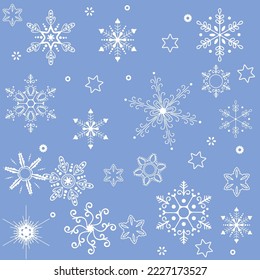 Elegant snow pattern. Decorative snowflakes vector illustration. Snowflake shapes.