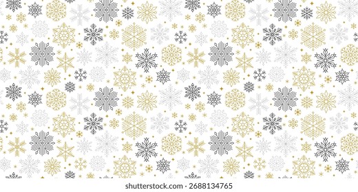 Elegant snow seamless pattern with linear snowflakes. Christmas and winter holidays background.