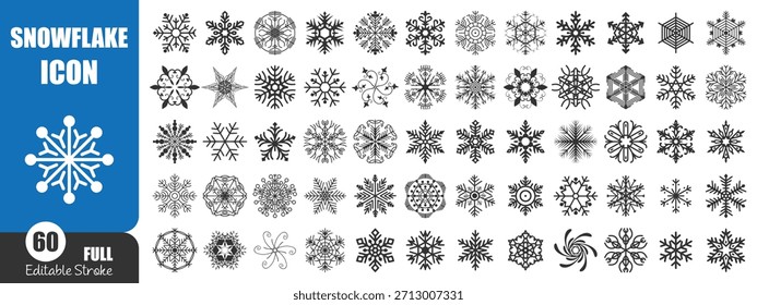 Elegant Snowflake Vector Icons – Detailed Line Art Designs for Winter, Holiday, and Christmas Projects	