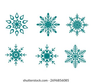 Elegante conjunto de vetor floco de neve, Mão desenhada inverno formas de cristal em azul e branco, design editável para Natal e inverno temas