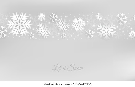 Elegant snowflakes background banner. Christmas ice snow pattern wallpaper. Winter vector illustration template.
