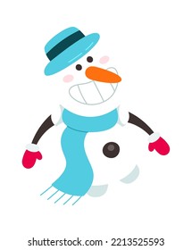 Elegant Snowman In Hat And Blue Scarf Flat Icon