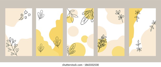 Elegant social media templates set in trendy colors Champagne et Mellow Yellow, backgrounds with design elements 