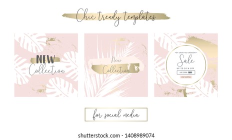 Elegant Social Media Trendy Chic Gold Rose banner Templates 