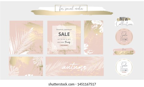 Elegant social media trendy chic gold pink blush banner templates 
