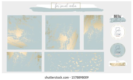 Elegant Social Media Trendy Chic Gold Grey Blue Christmas  Style Banner Templates 