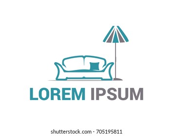 elegant sofa and floor lamp, sofa and floor logo, icon design, isolated on white background.