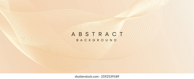 elegant soft beige and golden abstract background with smooth flowing curved lines, minimal modern digital wave pattern, futuristic light motion for design