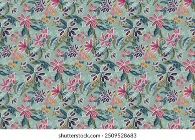 Elegant, soft, and modern pattern in small-scale flowers. Millefleurs. The Liberty style. Floral seamless background for textiles, cotton fabrics, covers, wallpapers, prints, gift wrapping, and scrapb