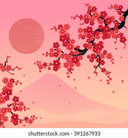 elegant soft red color cherry flowers vector sakura background