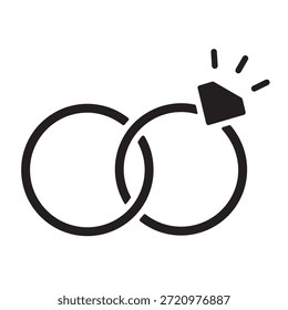 Icono sólido elegante de anillos de boda, uno con diamante. Perfecto para el amor, el matrimonio, la joyería y los activos de diseño de celebración para el Día de San Valentín.