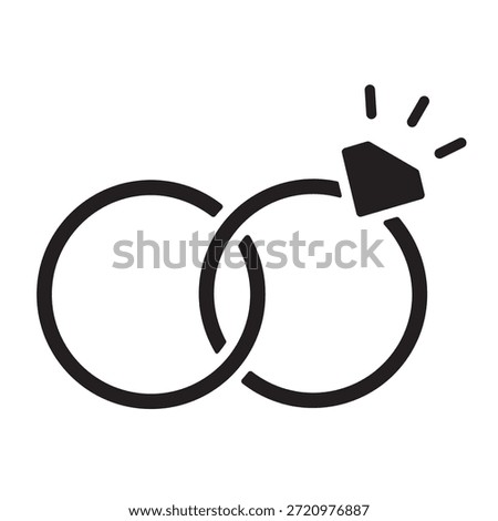 Elegant solid icon of wedding rings, one with diamond. Perfect for love, marriage, jewelry, and celebration design assets for Valentine's Day.