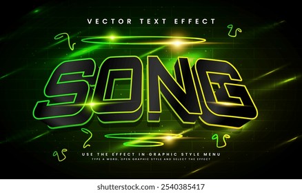 Elegante música verde editável efeito de texto vetorial.  Tema de néon, adequado para o evento noturno.