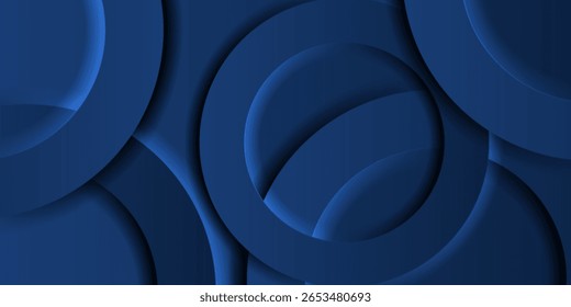 An elegant and sophisticated background design showcasing interwoven dark blue geometric shapes and rings with soft shadows and highlights, providing a rich textured visual. 