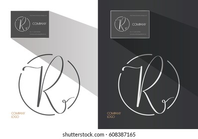 Elegant sophisticated logo design. Hand written calligraphy letter R in a circle.