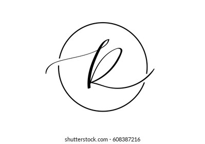 Elegant sophisticated logo design. Hand written calligraphy letter R in a circle.