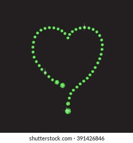 Elegant sparkling heart made from Peridot, isolated on black background. Vector EPS-10 file, transparency used. 
