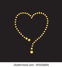 Elegant sparkling heart made from yellow citrine, isolated on black background. Vector EPS-10 file, transparency used. 