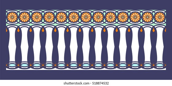 Elegant, spectacular and decorative border of Hindu and Arabic inspiration of various colors, white, light blue and orange with dark blue background