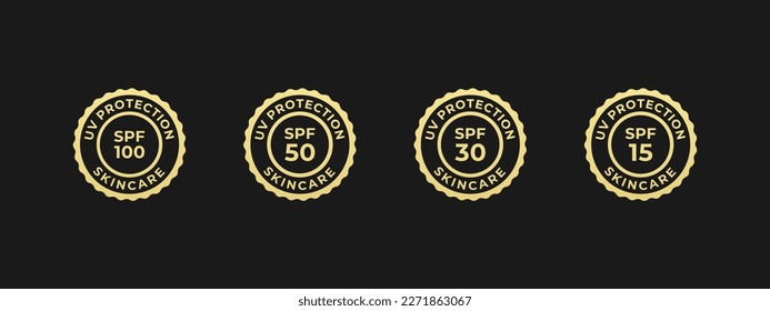 Elegant SPF Icon Vector or SPF 15 30 50  icon vector isolated in flat style. SPF icon vector. SPF 15 30 50 icon vector for skincare product design element. UV Protection Icons Isolated.