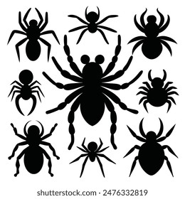 elegant spider icons silhouette vector set, high-quality spider vector icons for designers, premium spider silhouette vector bundle