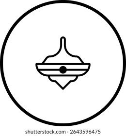 Elegant spinning top icon within a circular frame for creative illustrations
