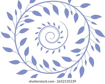Elegant spiral leaf pattern illustration in minimal blue line art, perfect for nature-inspired designs, decorative prints, wallpapers, invitations, and modern botanical artwork.
