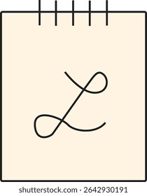 Elegant Spiral Notepad Vector with Handwritten Letter L on Cover, Minimalist Stationery Design for Notes, Journaling, and Planning