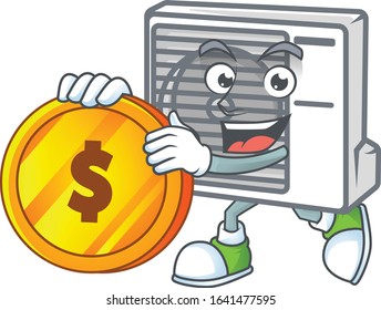 an elegant split air conditioner mascot cartoon design with gold coin