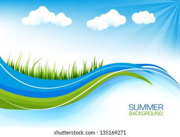 Elegant spring or summer background with grass and blue sky