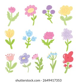 Elegant springtime vector featuring blooming tulips and daisies alongside bold gerberas. A charming floral set for greeting cards, packaging, and stylish home decorations.