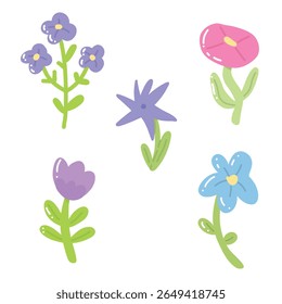 Elegant springtime vector featuring blooming tulips and daisies alongside bold gerberas. A charming floral set for greeting cards, packaging, and stylish home decorations.