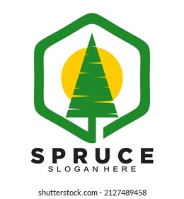 Elegant spruce tree and polygon logo design