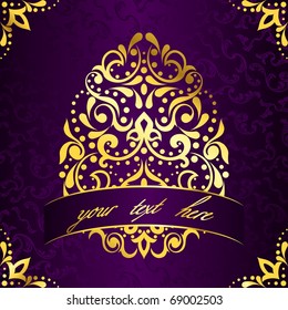 Elegant square Easter frame in purple and gold (EPS10); jpg version also available
