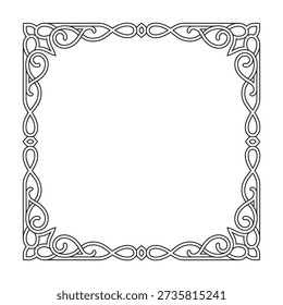 An elegant square frame with decorative scrolling elements and flourishes, presented in a clean black and white vector style. Perfect for adding a touch of classic charm.